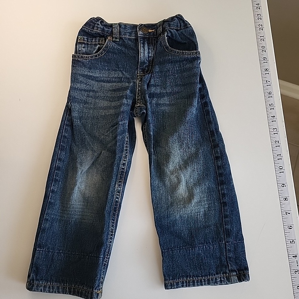 HEALTHTEX 3T Boys Denim Baggy Jeans Adjustable Waist Toddler‎ Green Lined Cuff